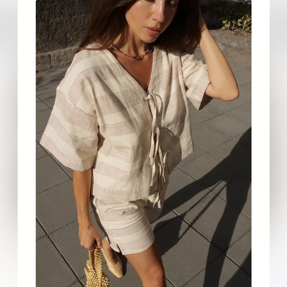 Laude the Label Baker Top and Everyday Short Set in Ticker Terracotta Stripe - Picture 4 of 11